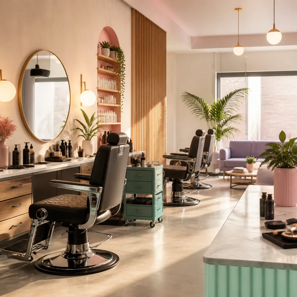 Barbershop lumineux avec fauteuils et postes de travail